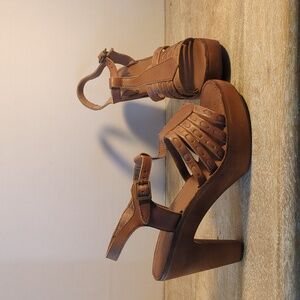 New Free People X Jeffrey Campbell Tan Brown Leather Clogs Us 9